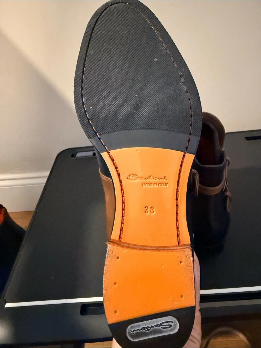 Santoni Two-Tone Leather Ankle Boots in Black & Brown Authentic